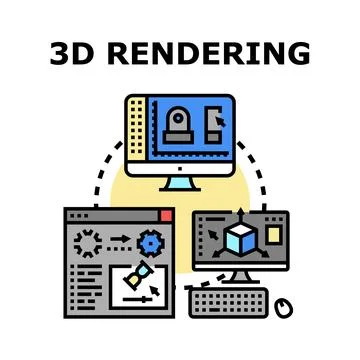 3d rendering process creating virtual design modeling Stock Illustration