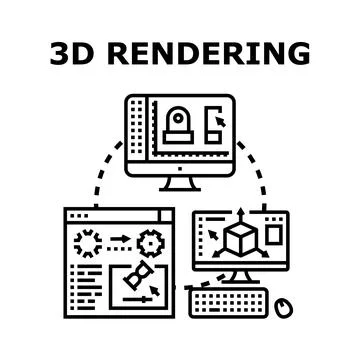 3d rendering process creating virtual design modeling Stock Illustration
