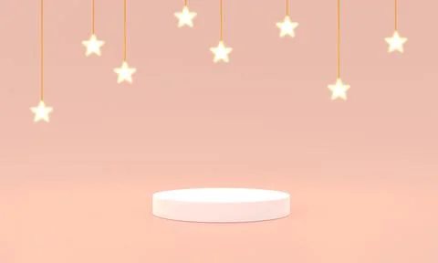 3D rendering  product display stands or stage, hanging stars model on pastel Illustrazione stock
