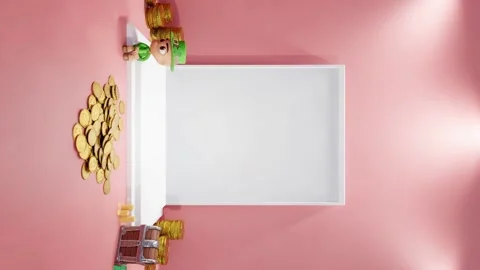 3d rendering of product set up empty copy space and gold money coin coffer Stock Footage 258335822