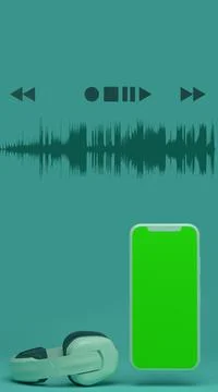 A 3D rendering of professional studio headphones with green screen smartphone Illustrazione stock