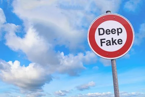 3d rendering of a prohibition  traffic sign with the message deep fake. Illustrazione stock