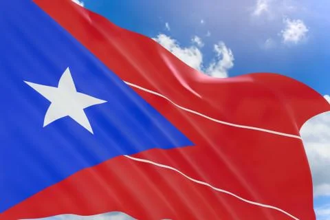 3D rendering of Puerto Rico flag waving on blue sky Stock Illustration