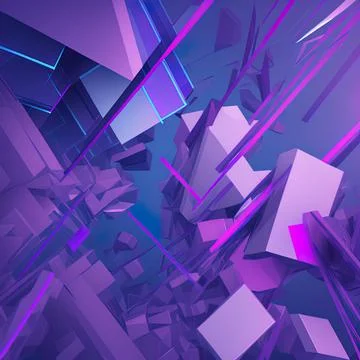 3d rendering of purple and blue abstract geometric background. Scene for Stock Illustration