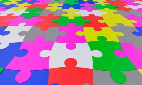 3d rendering of a puzzle game with beautiful combination of colored pieces Stock Illustration