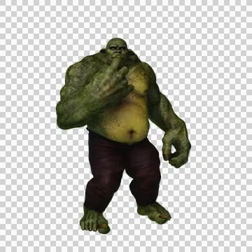 3D rendering of a puzzled looking green ogre Stock Illustration