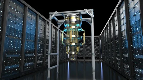 3d rendering quantum server network with quantum computer machine in server room Stock Footage 327641614