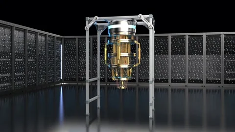 3d rendering quantum server network with quantum computer machine in server room Stock Footage 327641615