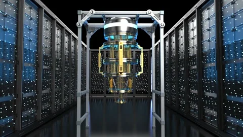 3d rendering quantum server network with quantum computer machine in server room Stock Footage 327641616