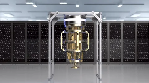 3d rendering quantum server network with quantum computer machine in server room Stock Footage 327641617