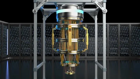 3d rendering quantum server network with quantum computer machine in server room Stock Footage 327641618