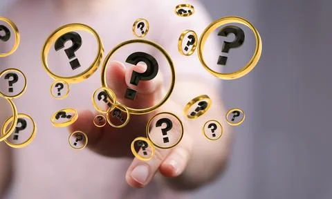 3D rendering of question marks against a person Stock Photos