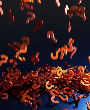 3D rendering of question marks falling down and piling Stock Illustration