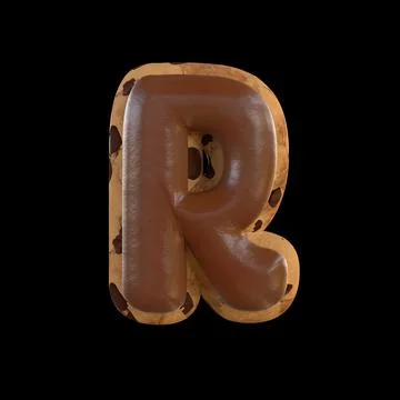 3d rendering of the R letter recreating a cookie with chocolate on top Stock Illustration