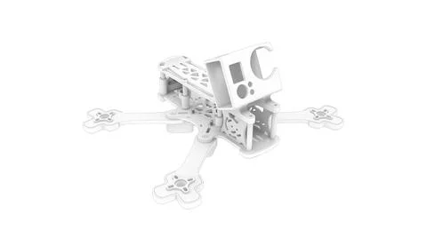 3D rendering of a race drone cinematic footage tool computer model on white 스톡 일러스트