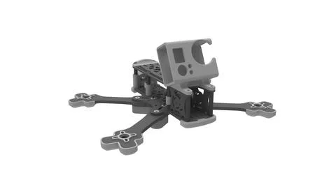 3D rendering of a race drone cinematic footage tool computer model on white Stock Illustration