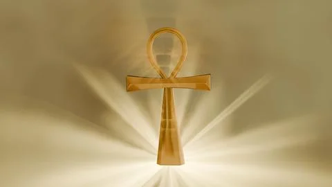 A 3d rendering of radiant golden Ankh bathed in glowing light Stock Illustration