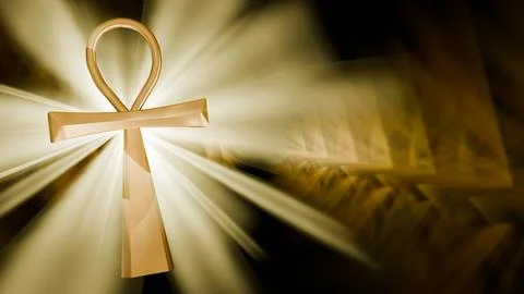 A 3d rendering of radiant golden Ankh bathed in glowing light Stock Illustration