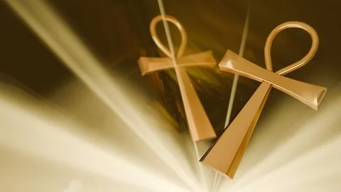 A 3d rendering of radiant golden Ankh bathed in glowing light Stock Illustration