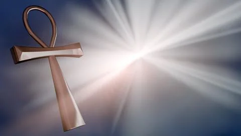 A 3d rendering of radiant golden Ankh bathed in glowing light Stock Illustration