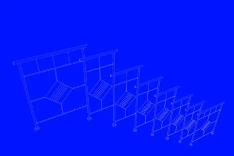 3d rendering of a railway blueprint isolated on a blue background Stock Illustration