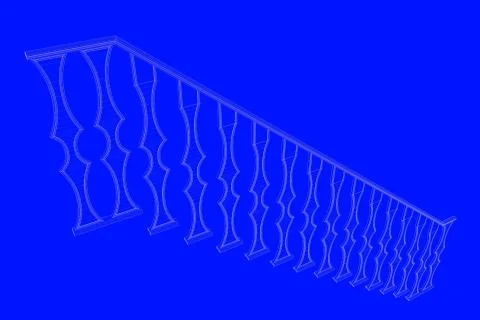 3d rendering of a railway blueprint isolated on a blue background Stock Illustration