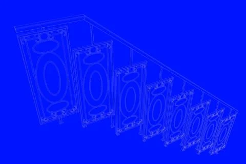 3d rendering of a railway blueprint isolated on a blue background Stock Illustration