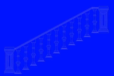 3d rendering of a railway blueprint isolated on a blue background Stock Illustration