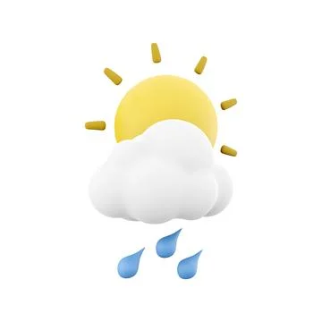 3d rendering rain with cloud and sun icon. 3d render weather sun with rain drops Stock-Illustration