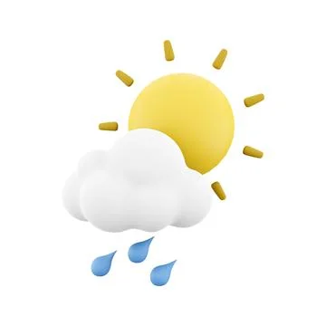 3d rendering rain with cloud and sun icon. 3d render weather sun with rain drops Stock Illustration