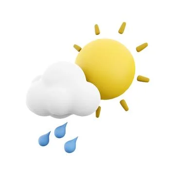3d rendering rain with cloud and sun icon. 3d render weather sun with rain drops Stock-Illustration