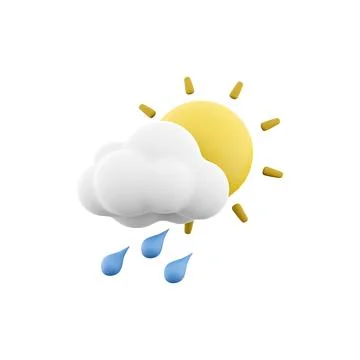 3d rendering rain with cloud and sun icon. 3d render weather sun with rain drops Illustrazione stock