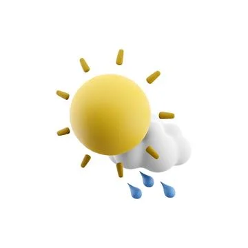 3d rendering rain with cloud and sun icon. 3d render weather sun with rain drops 스톡 일러스트