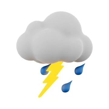 3d rendering rain with thunder and cloud icon. 3d render thunderstorm icon. Rain Stock Illustration