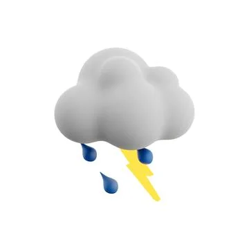 3d rendering rain with thunder and cloud icon. 3d render thunderstorm icon. Rain 스톡 일러스트