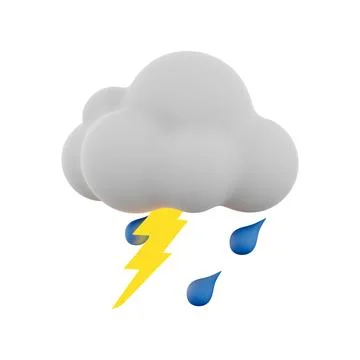 3d rendering rain with thunder and cloud icon. 3d render thunderstorm icon. Rain Stockillustratie