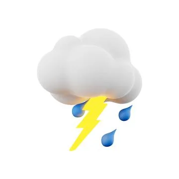 3d rendering rain with thunder and cloud icon. 3d render thunderstorm icon. Rain 스톡 일러스트