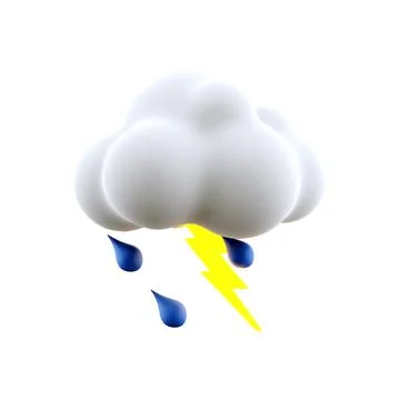3d rendering rain with thunder and cloud icon. 3d render thunderstorm icon. Rain Stock Illustration