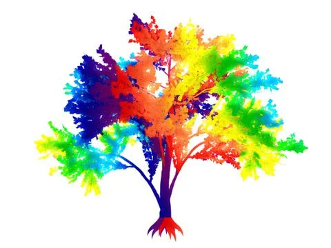 3d rendering of a rainbow colorful tree isolated Stock Illustration