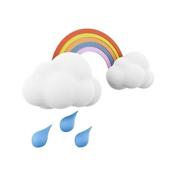 3d rendering rainbow with rain and clouds icon. 3d render rainy and cloudly Illustrazione stock