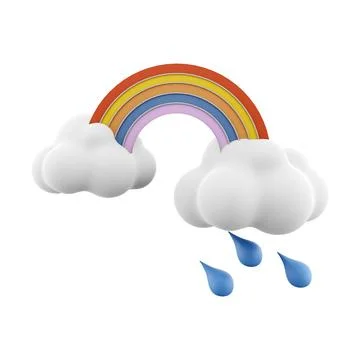 3d rendering rainbow with rain and clouds icon. 3d render rainy and cloudly Illustrazione stock