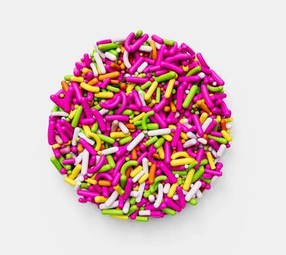 3D rendering of rainbow sprinkles in a circle shape isolated on white background 스톡 일러스트