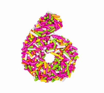 3D rendering of rainbow sprinkles in a number 6 shape isolated on white backgrou Stock Illustration