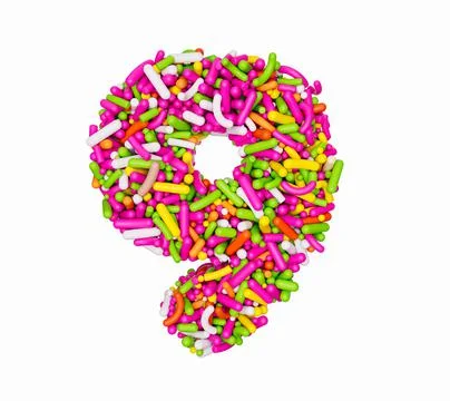 3D rendering of rainbow sprinkles in a number 9 shape isolated on white backgrou Stock Illustration