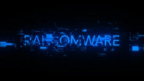 3D rendering ransomware text with screen effects of technological glitches Fotos de archivo
