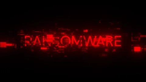 3D rendering ransomware text with screen effects of technological glitches Fotos de archivo