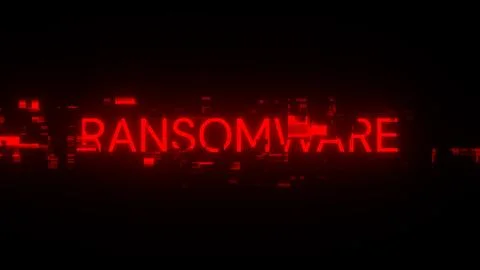 3D rendering ransomware text with screen effects of technological glitches Fotos de archivo