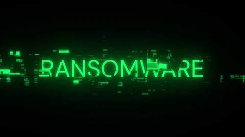 3D rendering ransomware text with screen effects of technological glitches Fotos de archivo