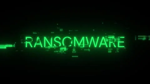 3D rendering ransomware text with screen effects of technological glitches Fotos de archivo