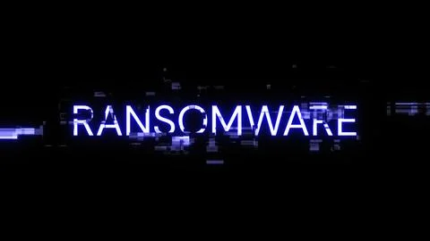 3D rendering ransomware text with screen effects of technological glitches Fotos de archivo